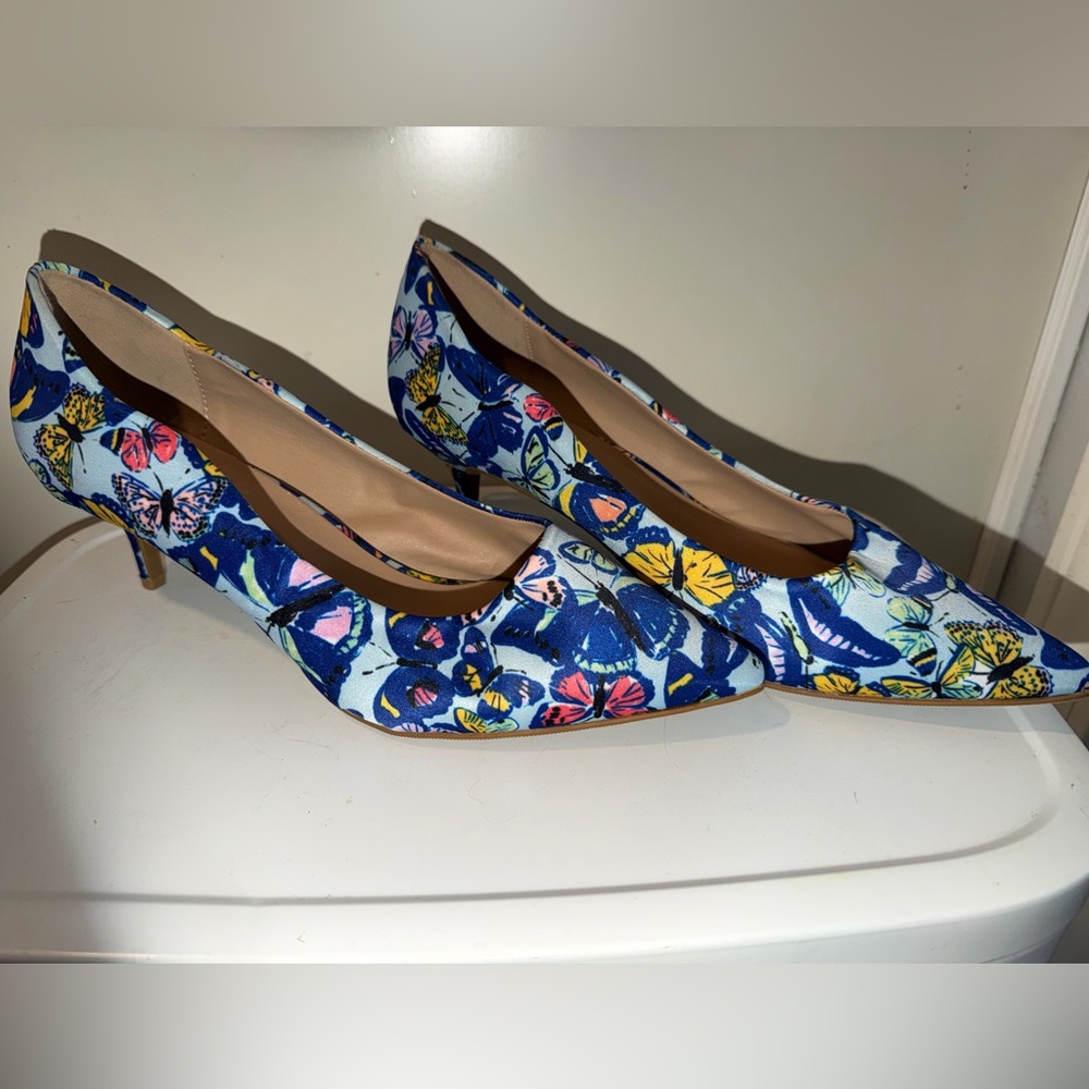 Floral Blue Butterfly Women's Heels